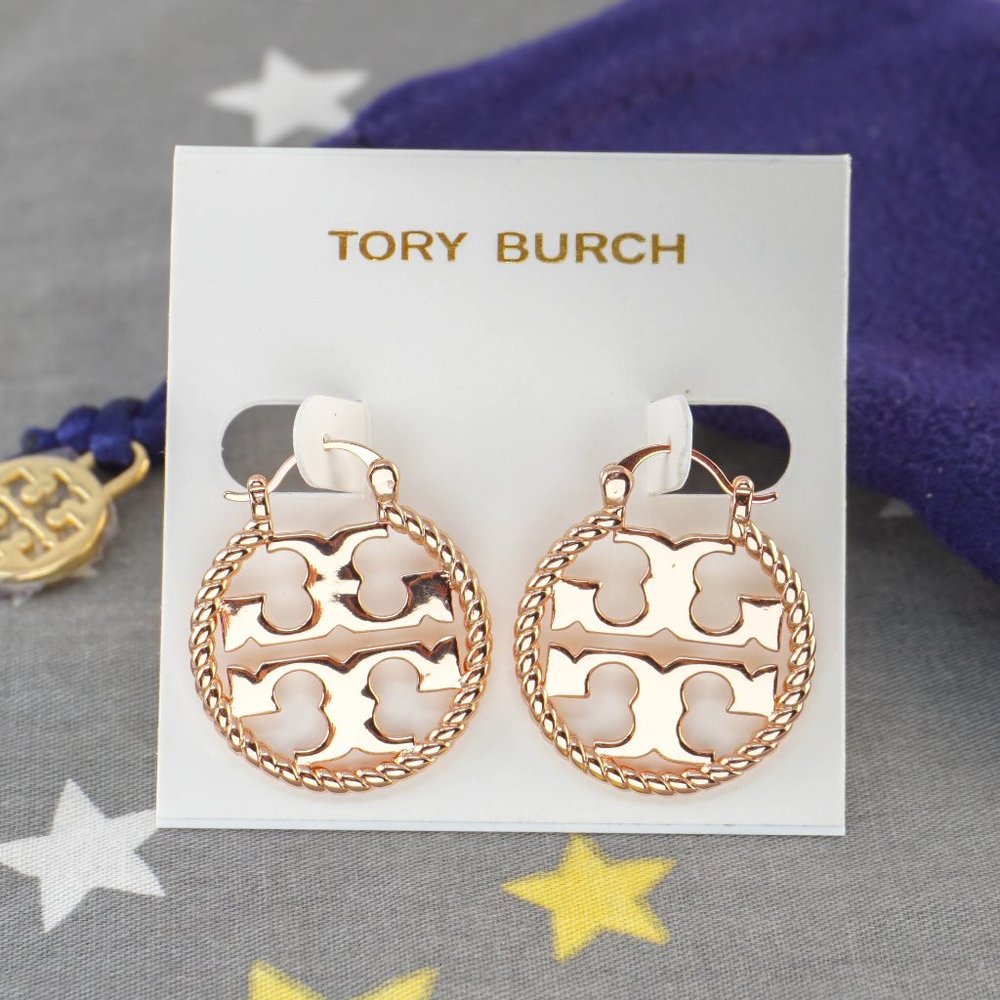 SALE: Tory Burch Rope Miller Small Hoop Earrings in Rose Gold